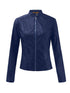 Women's Pink and Navy Faux Leather Moto Jacket with Zipper