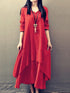 Women's Plus Size Casual Dress Swing Dress Solid Color Long Dress Maxi Dress Long Sleeve Button Fake Two Piece V Neck