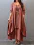 Women's Plus Size Casual Dress Swing Dress Solid Color Long Dress Maxi Dress Long Sleeve Button Fake Two Piece V Neck