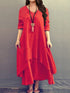 Women's Plus Size Casual Dress Swing Dress Solid Color Long Dress Maxi Dress Long Sleeve Button Fake Two Piece V Neck
