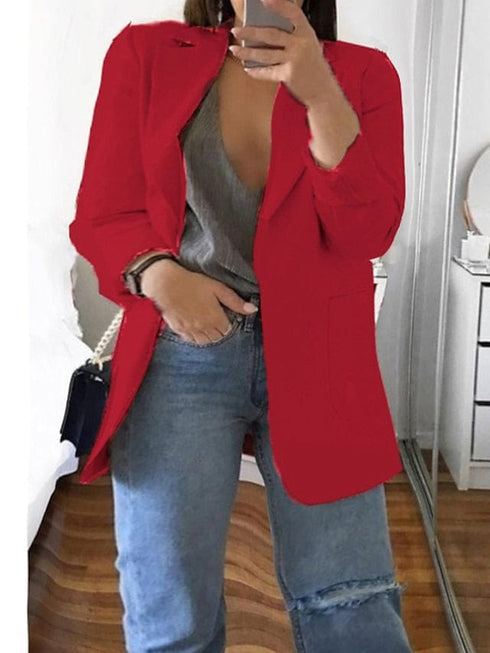 Women's Plus Size Curve Blazer for Fall and Winter with Long Sleeve and Pocket