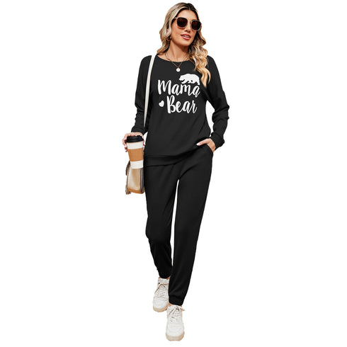 Women's printed long-sleeved casual loose suit