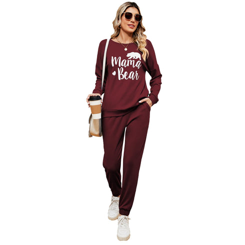 Women's printed long-sleeved casual loose suit