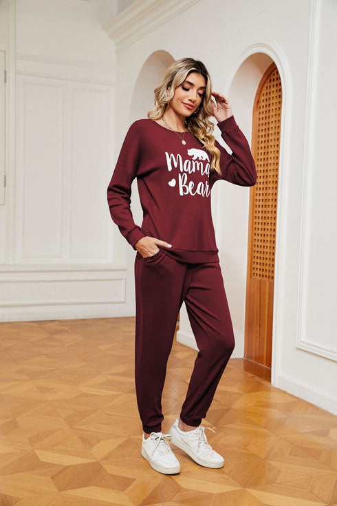 Women's printed long-sleeved casual loose suit