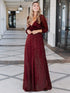 Women's Sexy Long Sleeve V-Neck Shiny Evening Dress