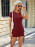 Women's short-sleeved side drawstring slim fit hip-hugging dress