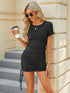 Women's short-sleeved side drawstring slim fit hip-hugging dress