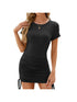 Women's short-sleeved side drawstring slim fit hip-hugging dress
