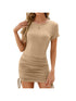 Women's short-sleeved side drawstring slim fit hip-hugging dress