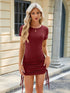 Women's short-sleeved side drawstring slim fit hip-hugging dress