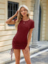Women's short-sleeved side drawstring slim fit hip-hugging dress
