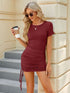 Women's short-sleeved side drawstring slim fit hip-hugging dress
