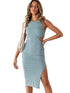 Women's Sleeveless Drawstring Waist Over-the-Knee Dress with High Slit