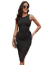 Women's Sleeveless Drawstring Waist Over-the-Knee Dress with High Slit