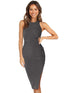 Women's Sleeveless Drawstring Waist Over-the-Knee Dress with High Slit