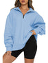 Women's Solid Color Loose Half-Zip Pullover Sweatshirt with Long Sleeves