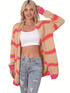 Women's Striped Mid-Length Knit Cardigan in Contrast Colors