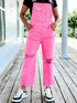 Women's Stylish Pink Ripped Long Overalls with High-Waisted Wide Leg Pants
