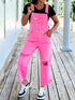 Women's Stylish Pink Ripped Long Overalls with High-Waisted Wide Leg Pants