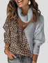Women's Sweaters Leopard Print Color Block V-Neck Scarf Sweater