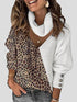 Women's Sweaters Leopard Print Color Block V-Neck Scarf Sweater