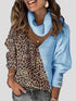 Women's Sweaters Leopard Print Color Block V-Neck Scarf Sweater