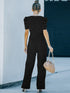 Women's Twisted Silk V-Neck Jumpsuit with Flared Waist Trousers and Pockets