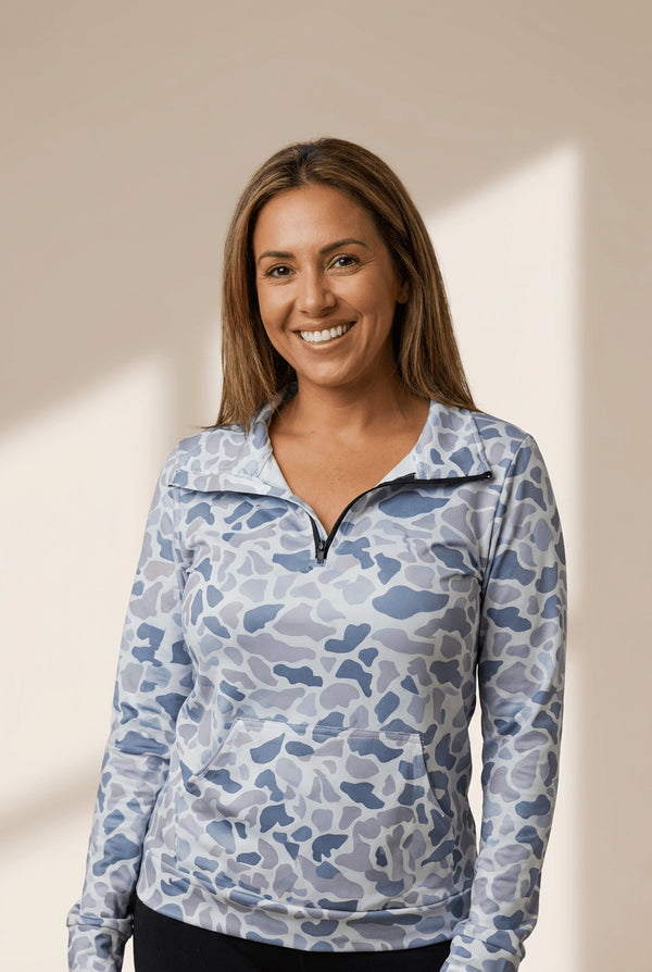Women's Blue Abstract Camo Quarter-Zip Pullover