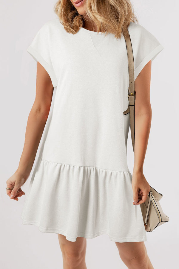 Women's Casual White Cap Sleeve Drop Waist T-Shirt Dress - Chic Summer Style for Effortless Everyday Looks