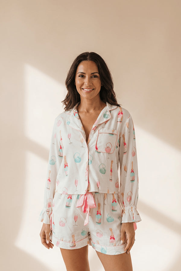 Women's Champagne and Ring Print 100% Viscose Pajama Set with practical styling and dependable silhouette control.