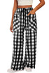 Black Checkered Print Double Pocketed Drawstring Casual Pants