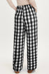 Black Checkered Print Double Pocketed Drawstring Casual Pants