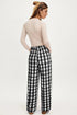 Black Checkered Print Double Pocketed Drawstring Casual Pants