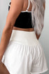 White Solid Color Ribbed Patchwork High Waist Athletic Shorts