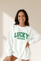 White LUCKY CHARM Graphic Corded Sweatshirt