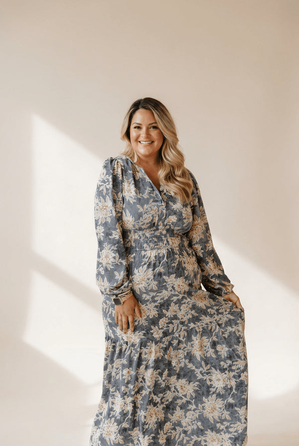 Women's Floral High-Waist Maxi Dress with Shirred Bodice