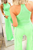 Green Slim Ribbed Tank Top and Sweatpants Set