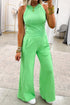 Green Slim Ribbed Tank Top and Sweatpants Set