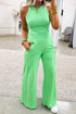 Green Slim Ribbed Tank Top and Sweatpants Set