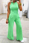 Green Slim Ribbed Tank Top and Sweatpants Set
