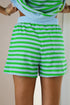 Green Stripe Puff Short Sleeve T Shirt Matching Shorts Set