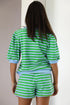 Green Stripe Puff Short Sleeve T Shirt Matching Shorts Set