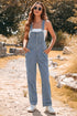 Light Blue Retro Bib Pocket Buckle Straps Casual Denim Jumpsuit