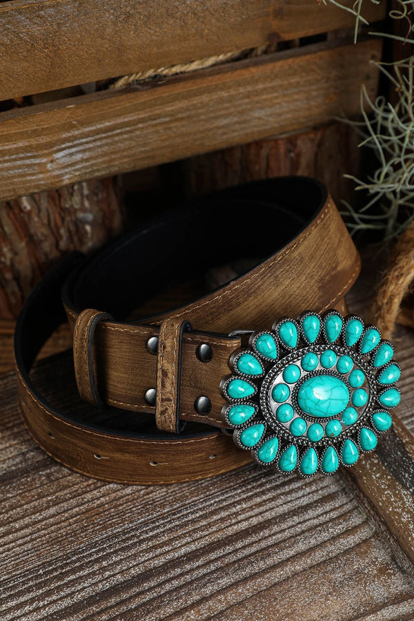 Women's Light Blue Retro Turquoise Western Wide Belt - Chic Accessory to Elevate Any Outfit