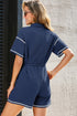 Navy Blue Stitched Detail Drop Shoulder Waffle Knit Romper
