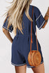 Navy Blue Stitched Detail Drop Shoulder Waffle Knit Romper