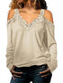Womens Off-Shoulder Lace Top Pullover with Long Sleeves