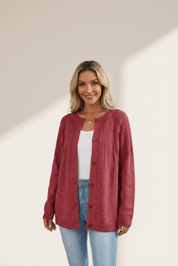 Women's Red Dahlia Cable Knit Button-Down Cardigan