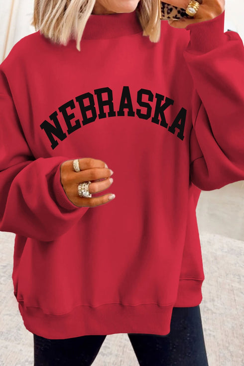 Racing Red NEBRASKA Double Side Printed Mock Neck Reversible Sweatshirt
