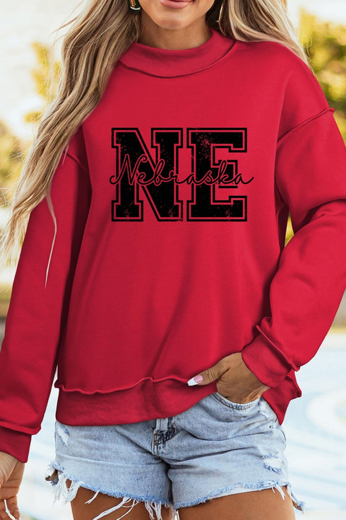 Racing Red NEBRASKA Double Side Printed Mock Neck Reversible Sweatshirt